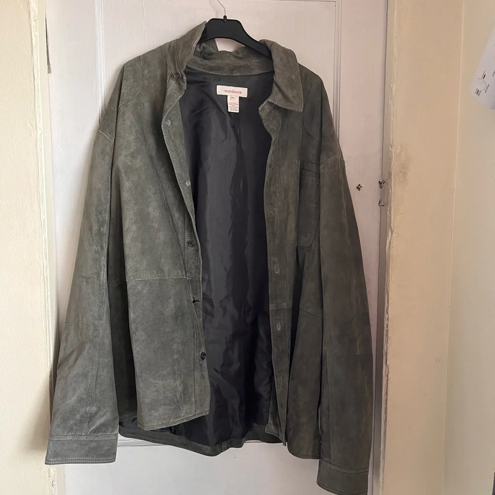 Sundance Suede Olive Green Leather Jacket Size XXL